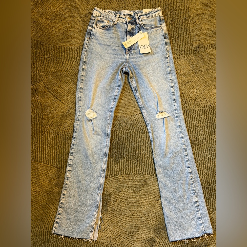 Zara Faded Blue Denim Slim Flare Jeans
